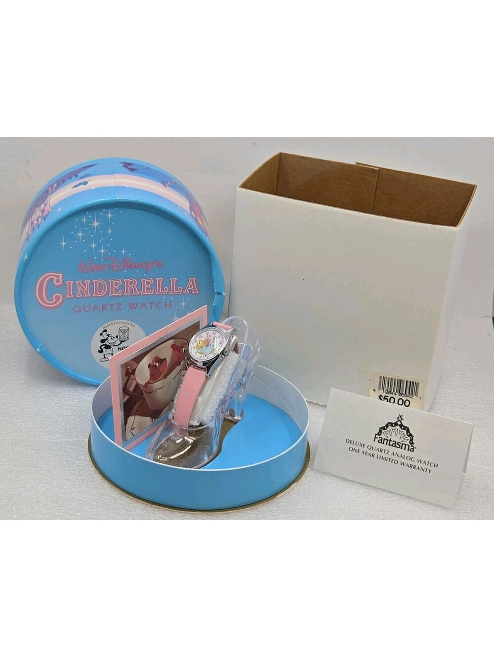 Disney Cinderella Watch Set Fantasma Nostalgic Time Pink Strap New NOS Vintage